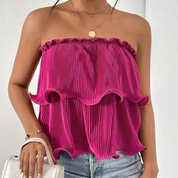 Tops - Essnce Frill Trim Plisse Tube Top
